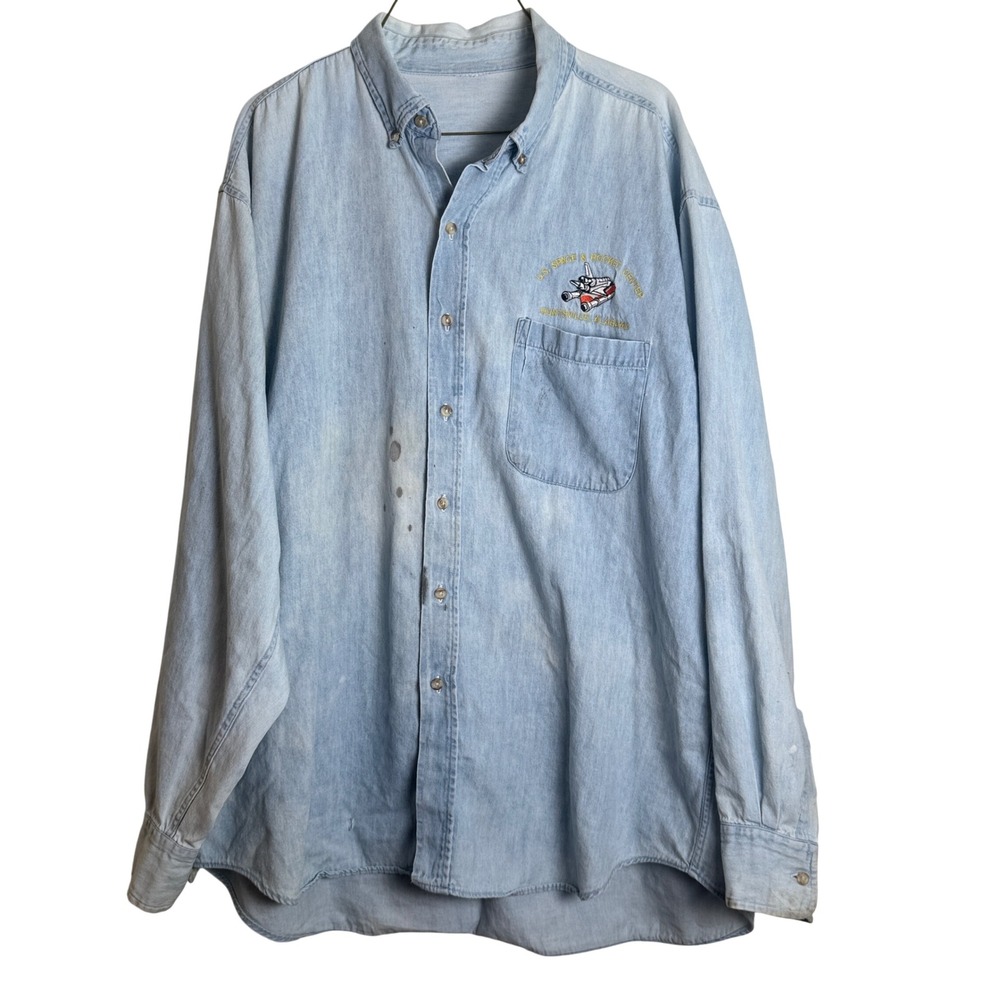 Vintage US Space Rocket Center Huntsville Alabama Denim Shirt Distressed